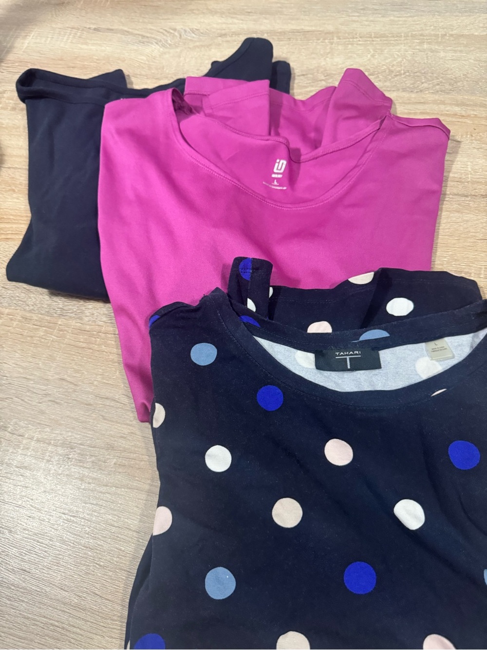 Tahari Women's Black Polka Dot Blouse with Pink and Black Tees